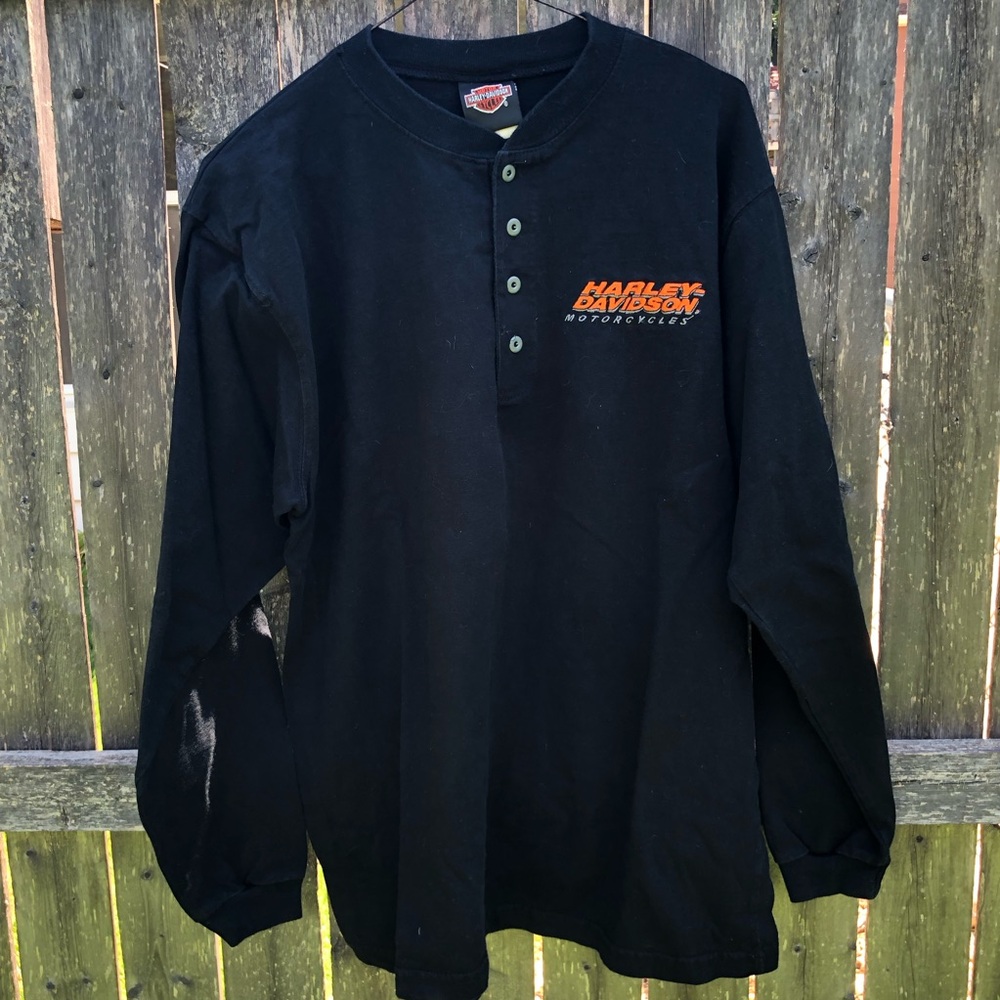 Harley-Davidson Black Long-Sleeve Henley with Orange Logo